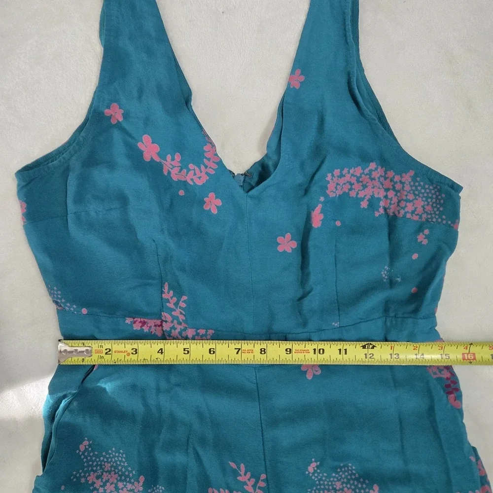 Anthropologie Maeve Floral Wide Leg Jumpsuit Teal Blue Sleeveless Sz 12 Boho